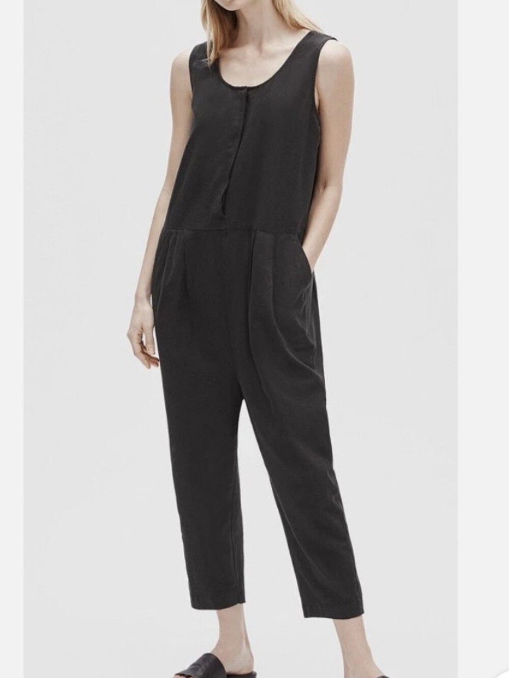 Eileen Fisher Organic Cotton Crepe Black Jumpsuit